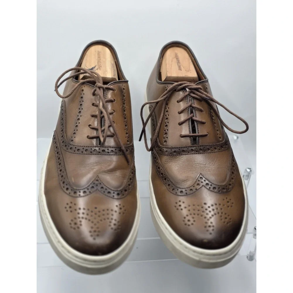 Johnston & Murphy Hollins Wingtip Dress Shoes Men's 11.5M Tan Brush Off Leather